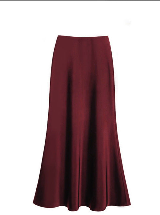 Bohemian Solid Color Satin High Waist Flowy Mermaid Maxi Skirt