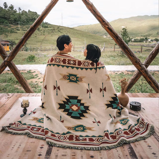Multi-Style Boho Jacquard Fringe Knitted Throw Blanket | Ethnic Style Picnic Nap Blanket