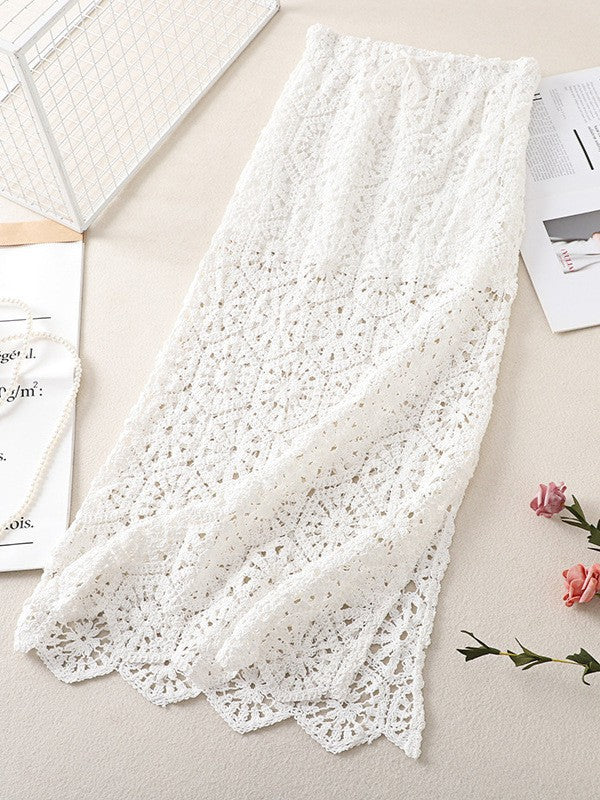 Boho Crochet Lace High Waist Flare Maxi Skirt | Ethnic Style Vacation Slimming A-Line Skirt