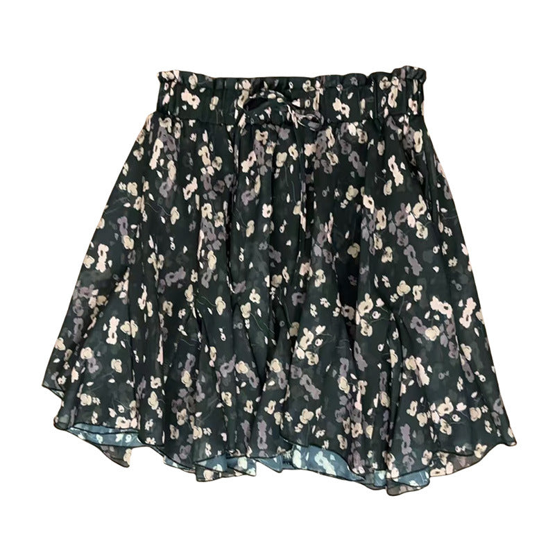 Bohemian Floral/Leopard Print Elastic Waist Drawstring Chiffon Skirt