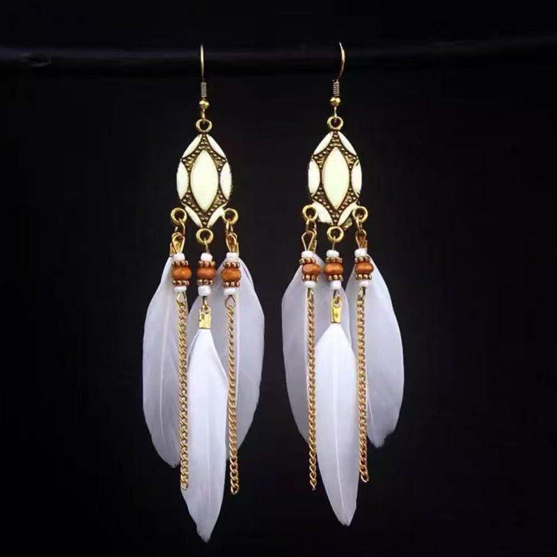 Boho Blue Feather Tassel Earrings | Ethnic Style Niche Design Jewelry