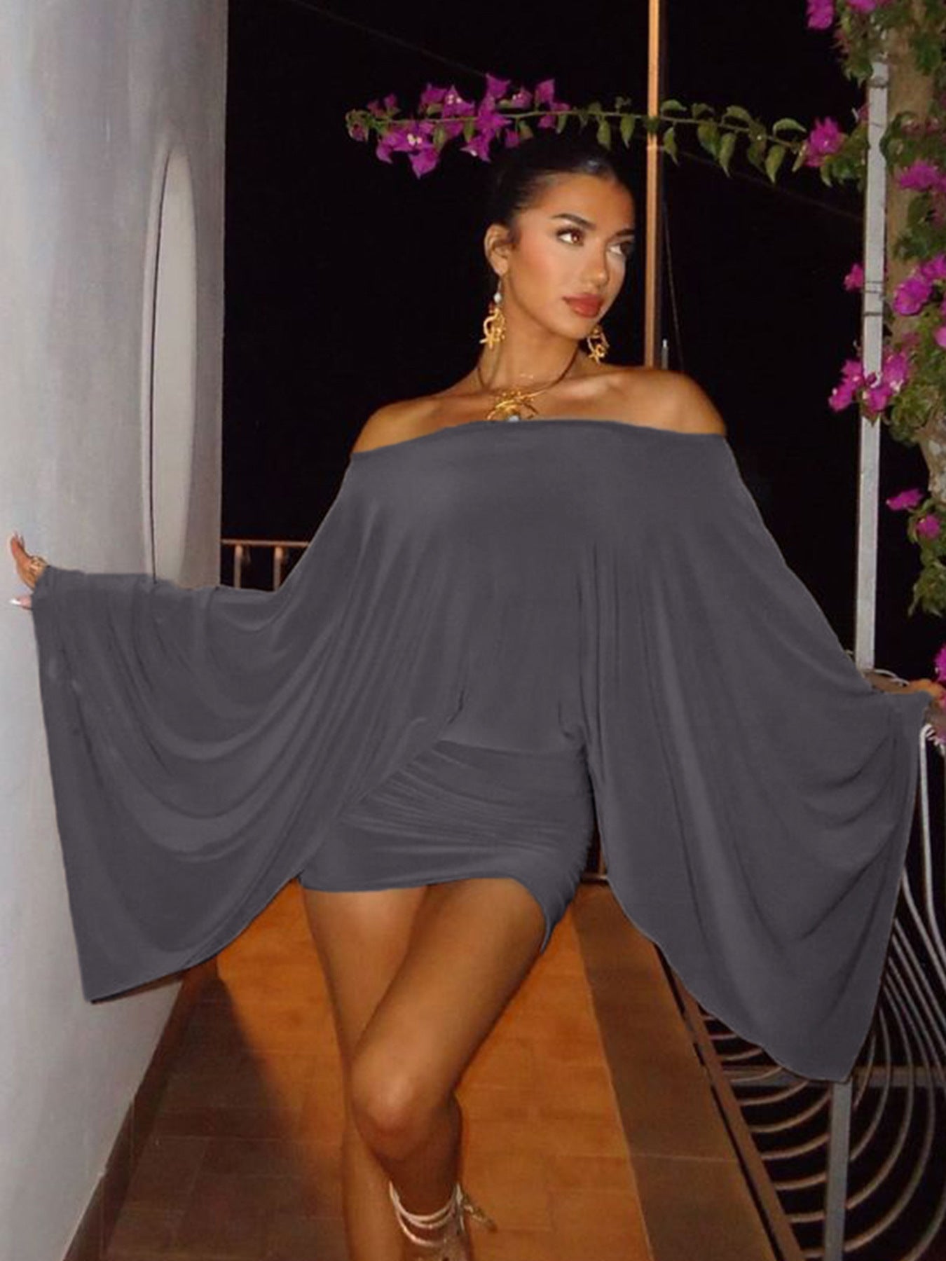 Bohemian Off-Shoulder Flowy Wide Sleeve Two-Piece Top