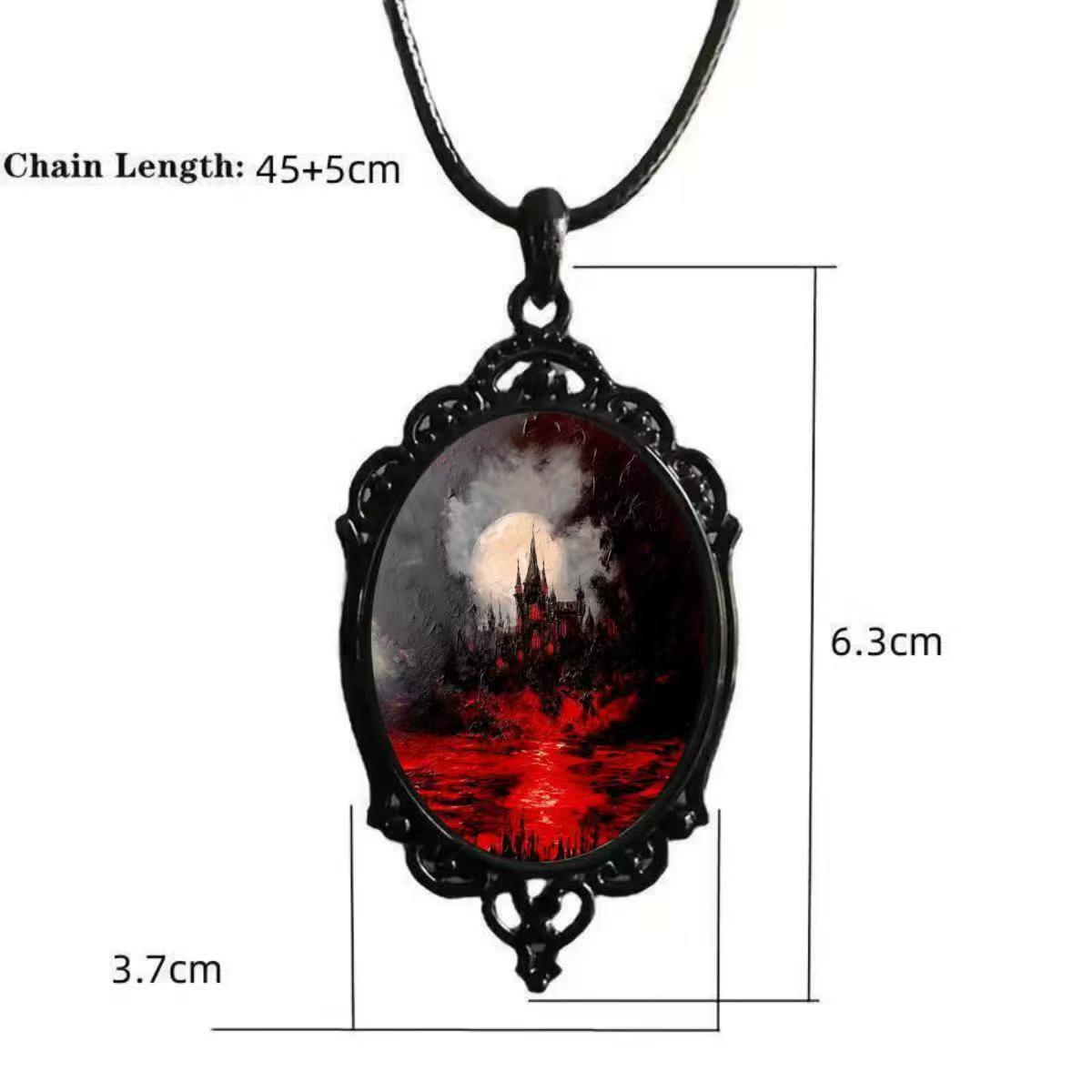 Gothic Vintage Oval Printed Pendant Necklace | Unique Design Tree of Life Dragonfly Choker