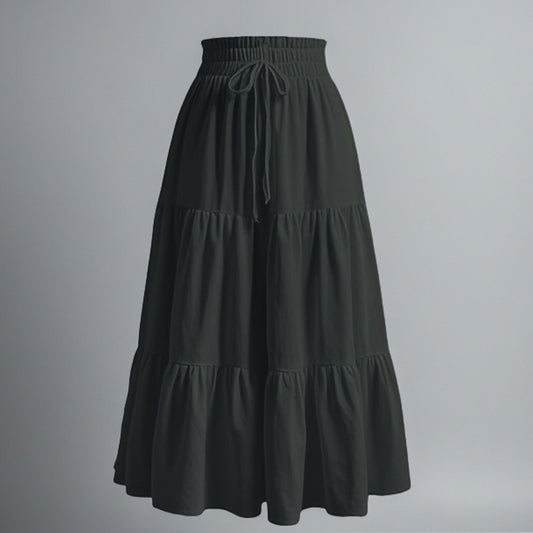 Boho Drawstring Tiered Maxi Skirt
