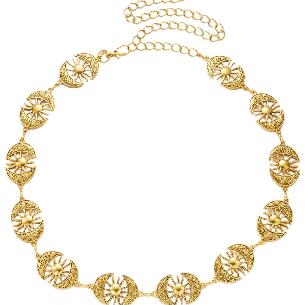 Bohemian Vintage Sun Moon Carved Metal Waist Chain Ethnic Style Accessory