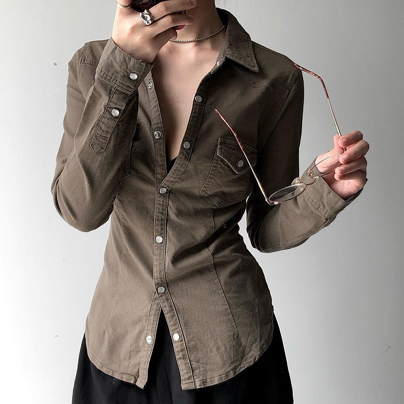 Bohemian Western Fitted Double-Pocket Long Sleeve Shirt
