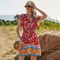 Boho Vintage Print V-Neck Waist Maxi Dress