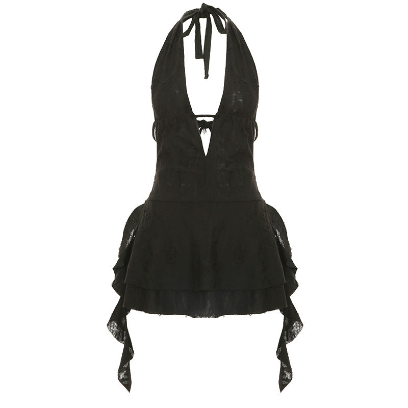 Bohemian Distressed Halter Deep-V Asymmetrical Dress Collection