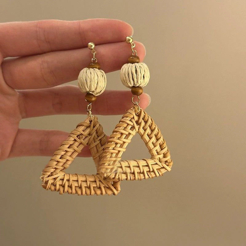 Boho Natural Material Woven Earrings Collection | Ethnic Style Niche Design Vacation Jewelry