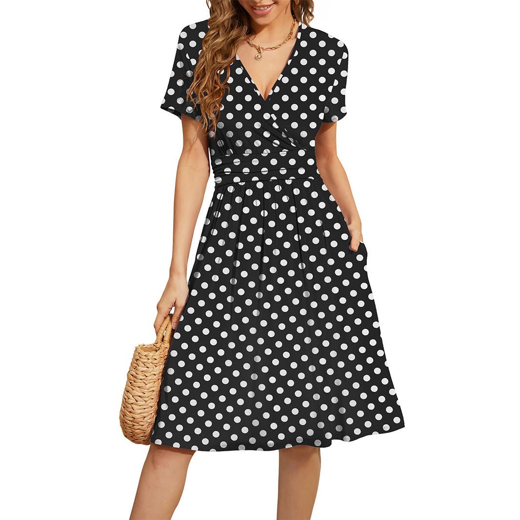 Boho Printed V-Neck Wrap Midi Dress