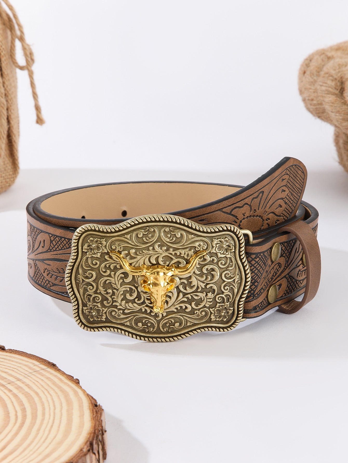 Western Cowboy Style Bull Head Carved Belt | Vintage Embossed Personalized Leather Belt