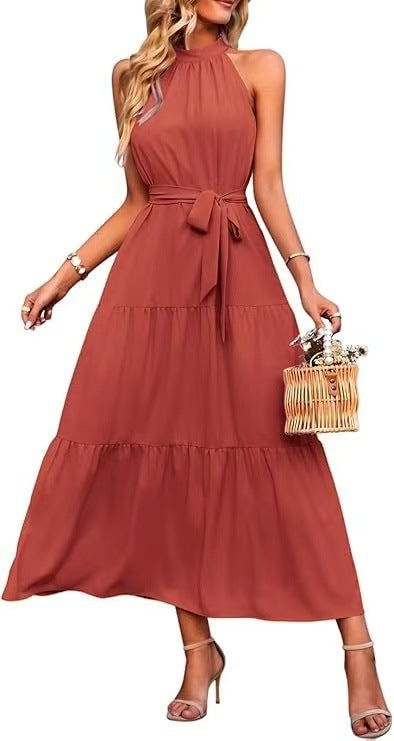 Boho Halter Neck Tiered Midi Dress