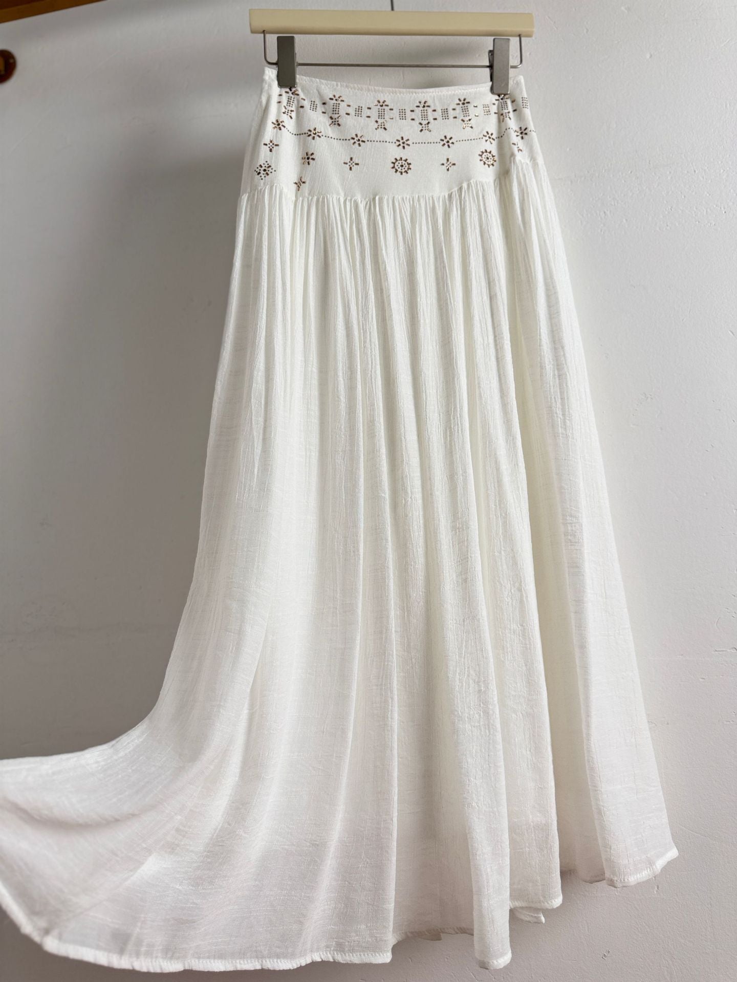 Boho High Waist Gold Embroidery Flare Maxi Skirt | Retro Vacation Drape A-Line Skirt