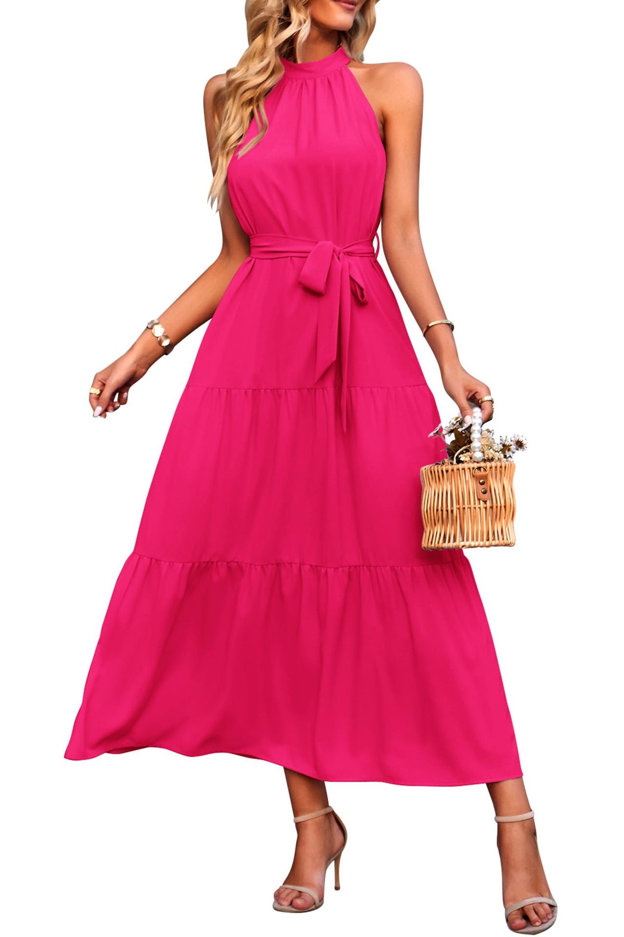 Boho Halter Neck Tiered Midi Dress