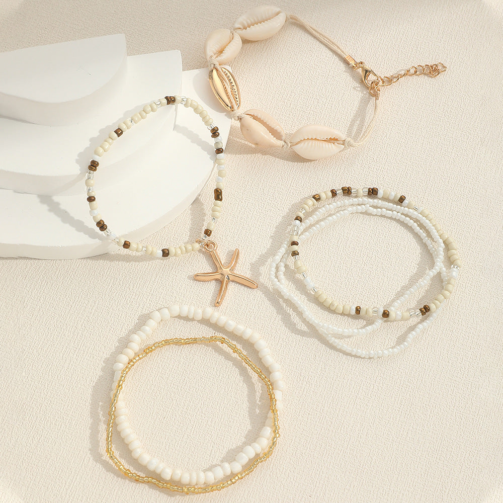 Boho Shell Starfish Beaded Multi-Layer Bracelet | Vacation Beach Unique Design Jewelry
