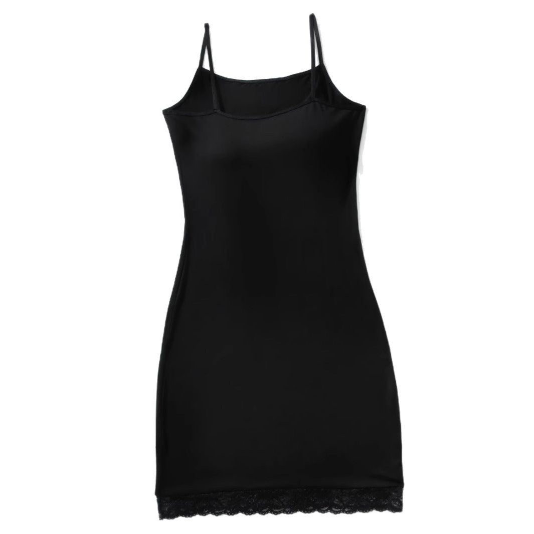 Boho Black Lace Trim Spaghetti Strap Bodycon Midi Dress