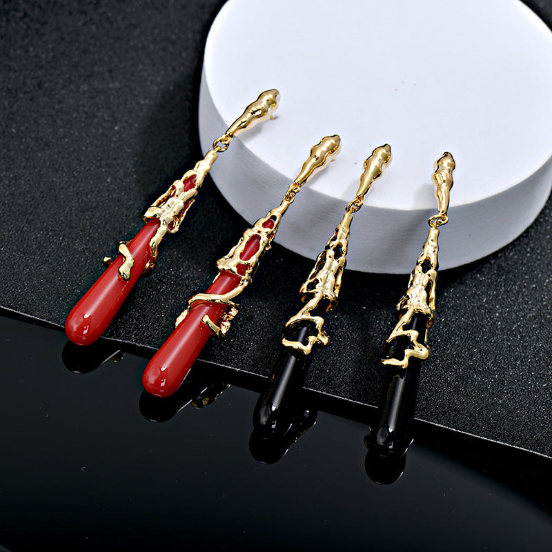 Black Gold Wrapped Teardrop Long Earrings | Vintage Luxury Niche Design Earrings