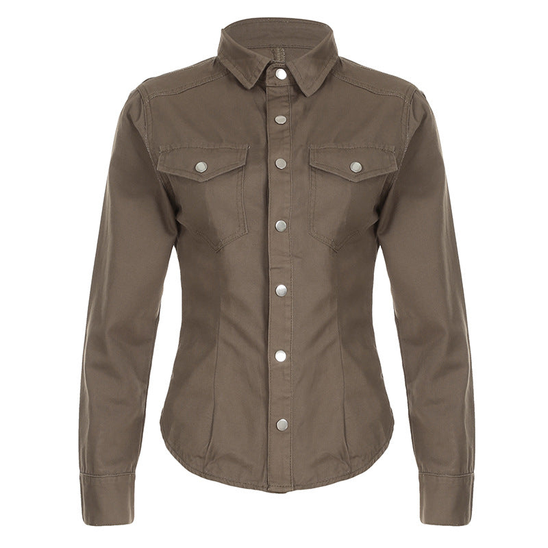 Bohemian Western Fitted Double-Pocket Long Sleeve Shirt