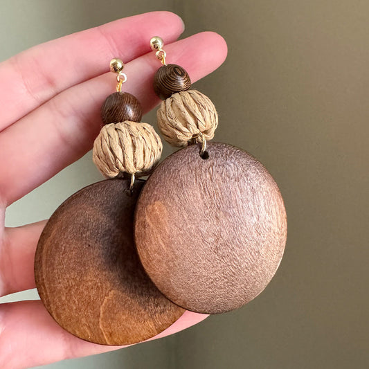 Boho Wood Woven Round Earrings | Vintage Ethnic Style Niche Design Jewelry
