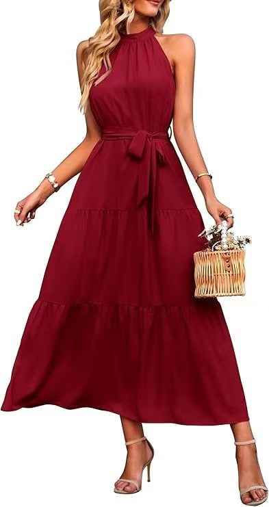 Boho Halter Neck Tiered Midi Dress