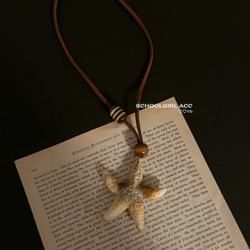 Boho Starfish Pendant Leather Cord Necklace | Vacation Beach Niche Design Jewelry