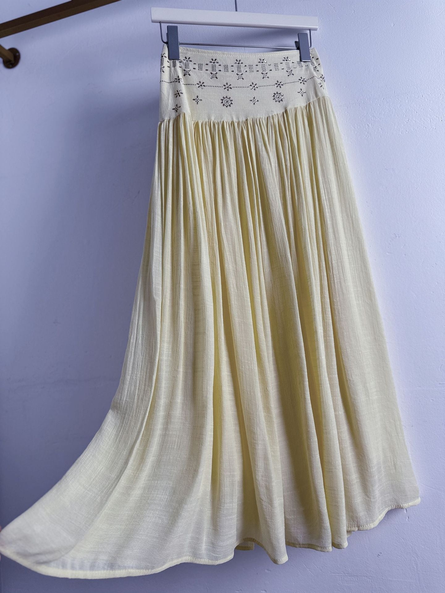 Boho High Waist Gold Embroidery Flare Maxi Skirt | Retro Vacation Drape A-Line Skirt