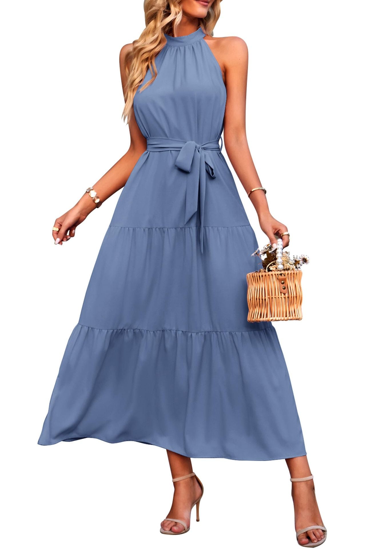 Boho Halter Neck Tiered Midi Dress