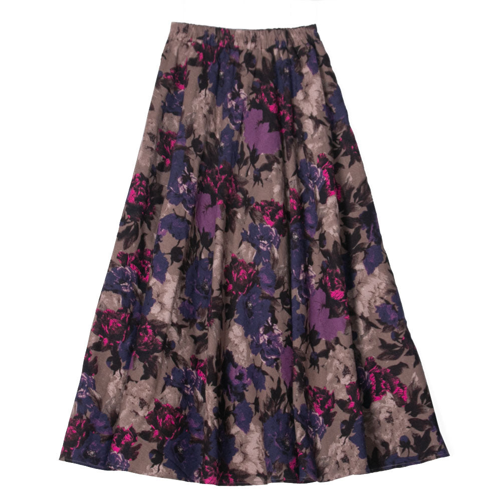 Cotton and linen printed maxi skirt | Retro ethnic style elastic waist midi skirt