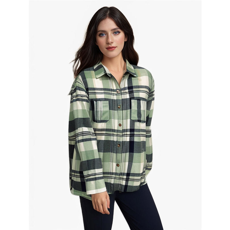 Pink-Tone Plaid Boho-Style Loose Shirt