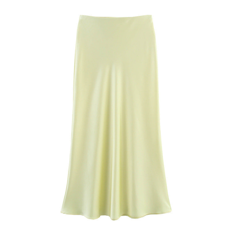 Bohemian Solid Color Satin High Waist Flowy Mermaid Maxi Skirt