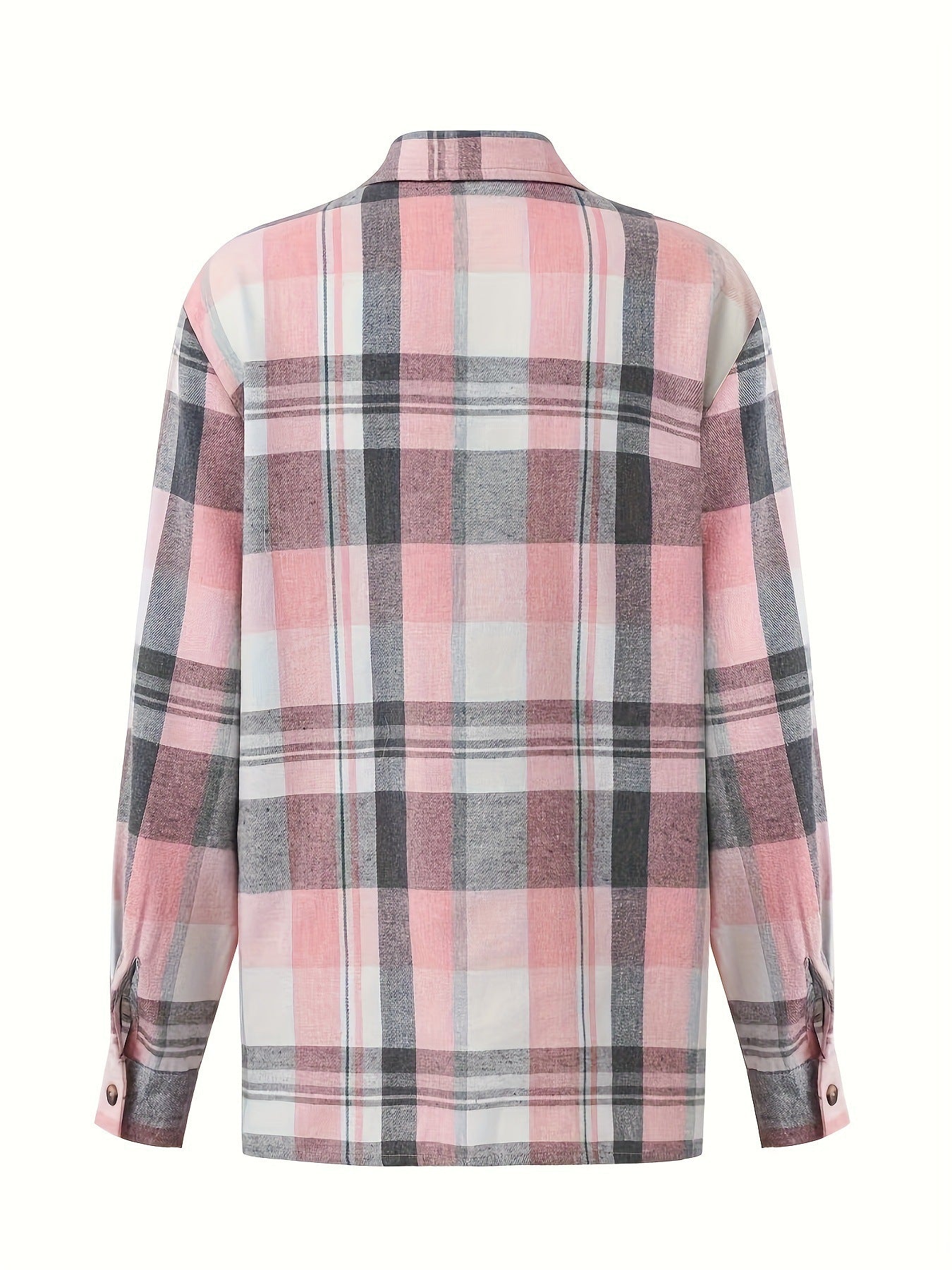 Pink-Tone Plaid Boho-Style Loose Shirt