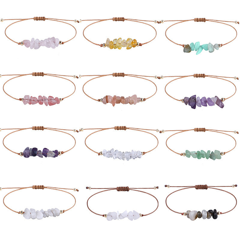 Boho Natural Irregular Stone Adjustable Braided Bracelet | Multi-Color Crystal Beaded Cord Bracelet