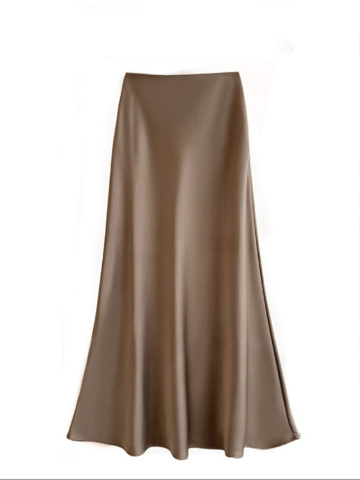 Bohemian Solid Color Satin High Waist Flowy Mermaid Maxi Skirt
