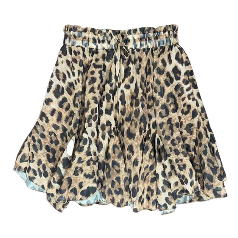 Bohemian Floral/Leopard Print Elastic Waist Drawstring Chiffon Skirt