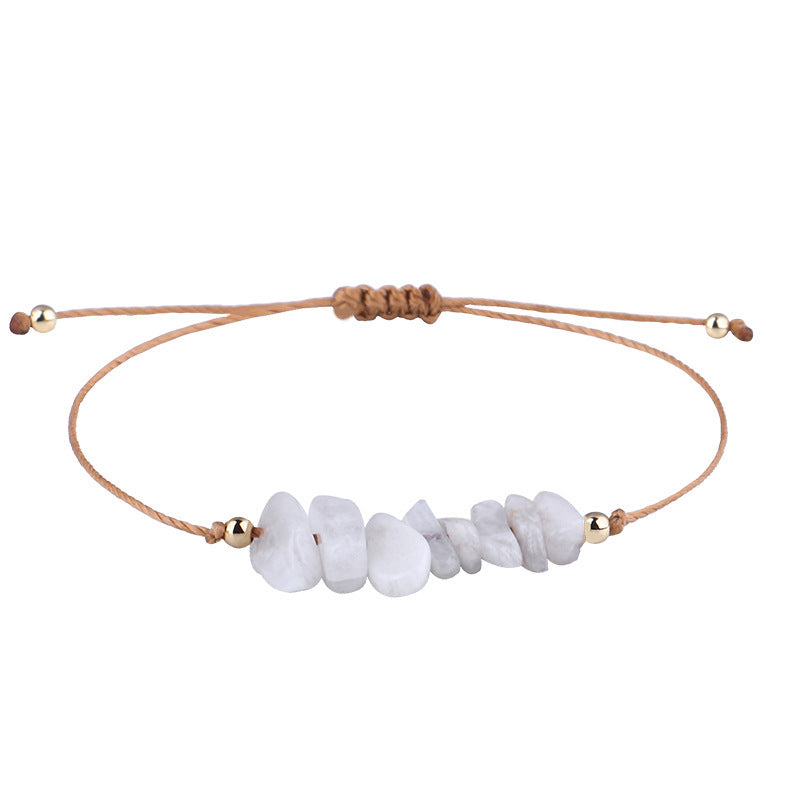 Boho Natural Irregular Stone Adjustable Braided Bracelet | Multi-Color Crystal Beaded Cord Bracelet