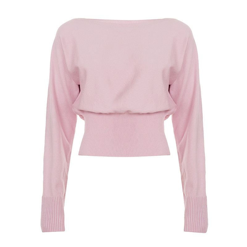 Off-Shoulder Waist-Tapered Cropped Knit Top