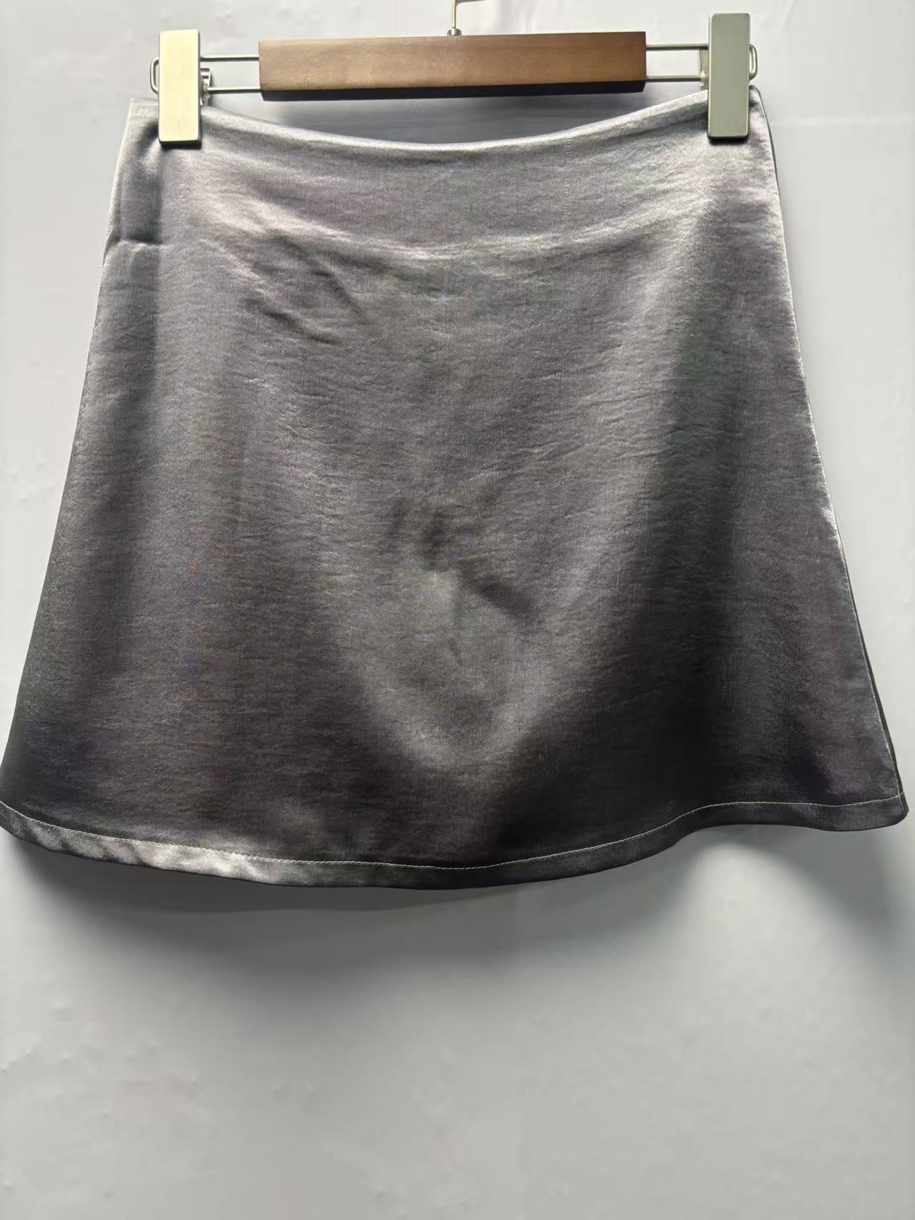 Bohemian Solid Color Satin High Waist Flowy A-Line Mini Skirt