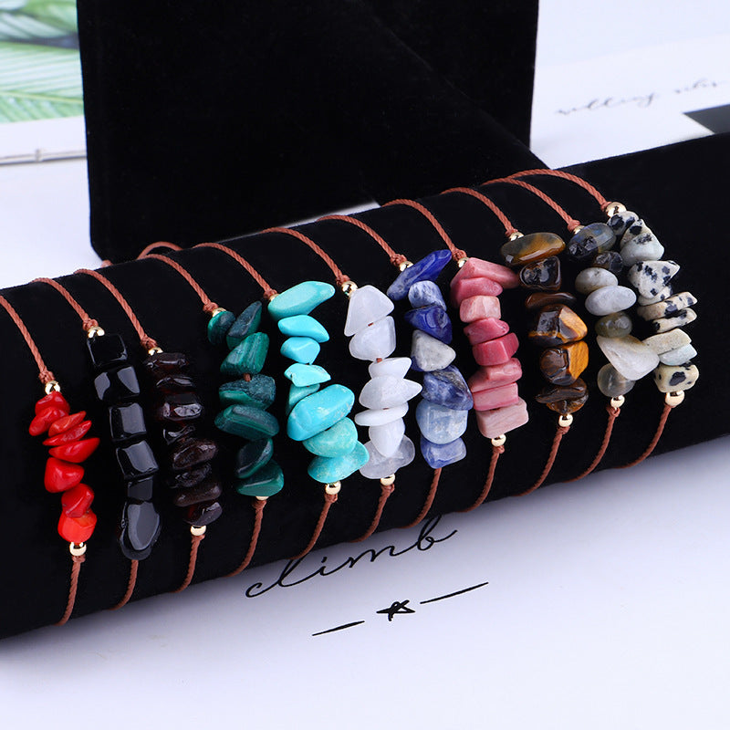Boho Natural Irregular Stone Adjustable Braided Bracelet | Multi-Color Crystal Beaded Cord Bracelet