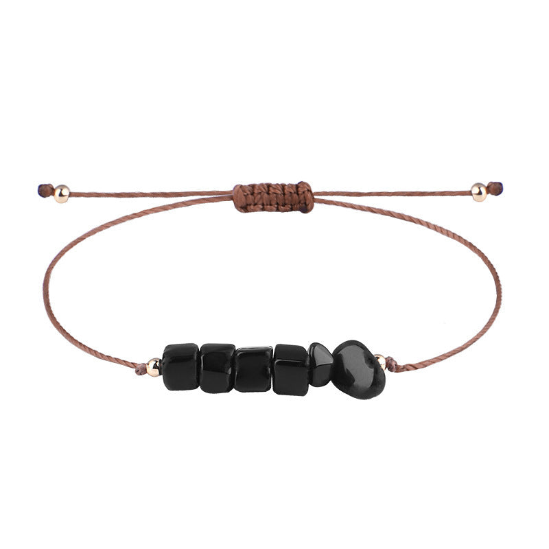 Boho Natural Irregular Stone Adjustable Braided Bracelet | Multi-Color Crystal Beaded Cord Bracelet