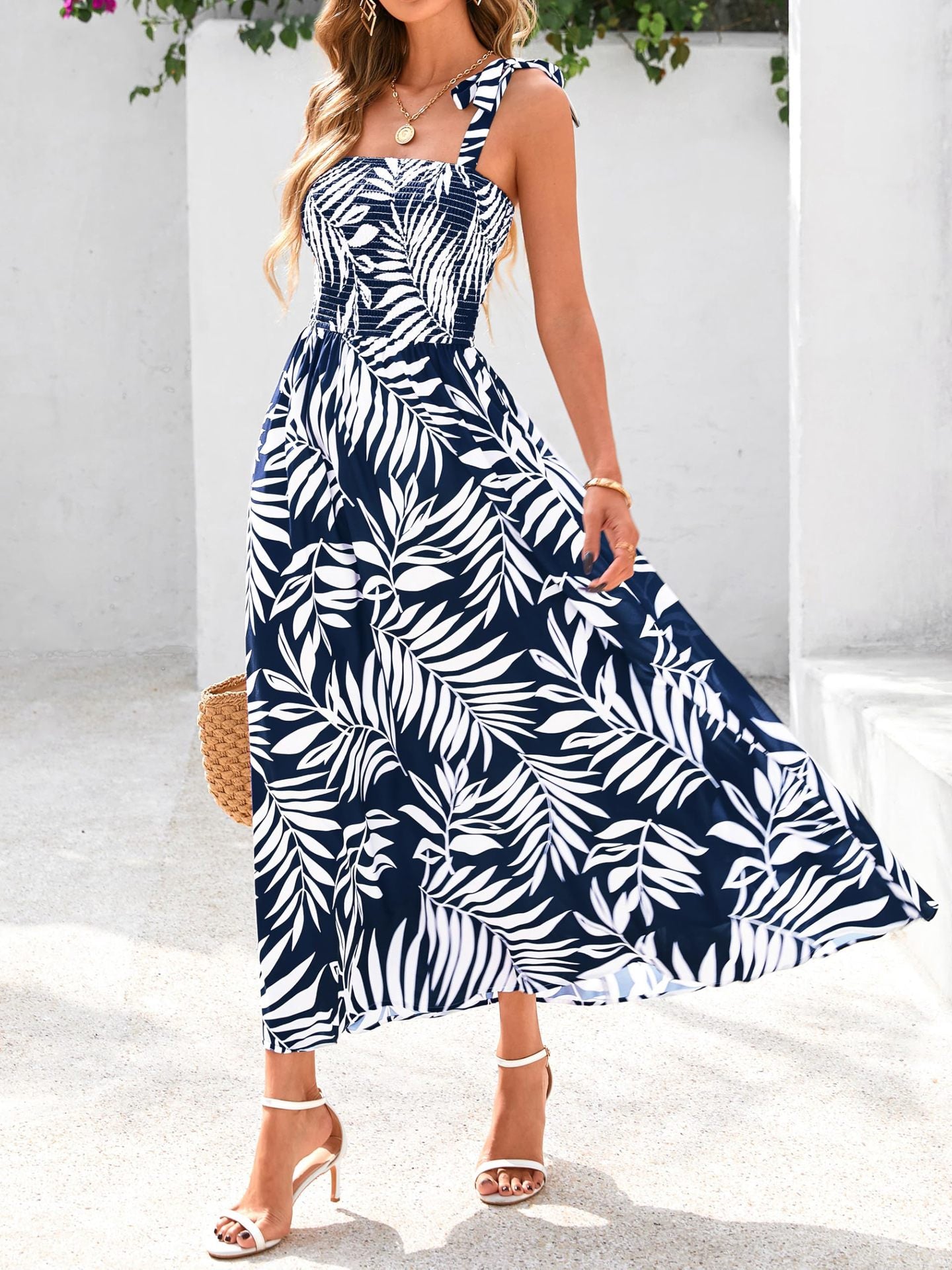 Multi-Color Boho Print Tie-Strap Cami Maxi Dress