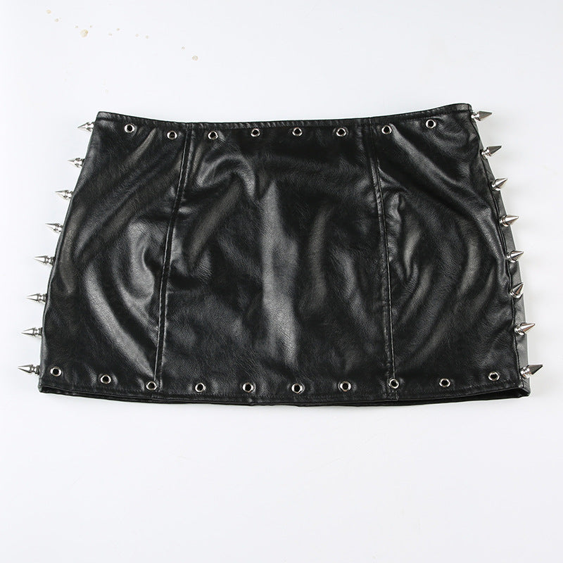 Y2K Style Metal Button/Studded/Belt/Bow Decorated PU Leather Mini Skirt Collection