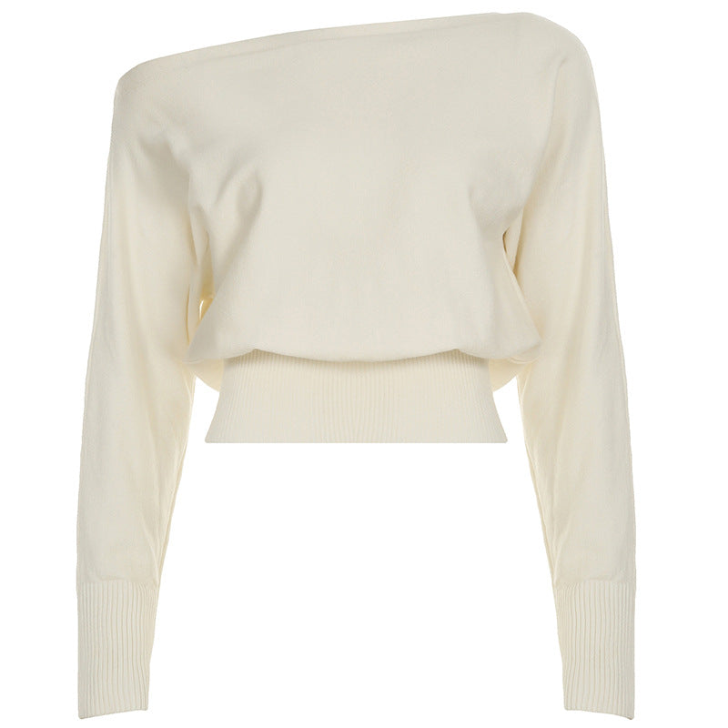 Off-Shoulder Waist-Tapered Cropped Knit Top