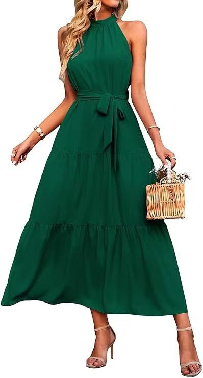 Boho Halter Neck Tiered Midi Dress
