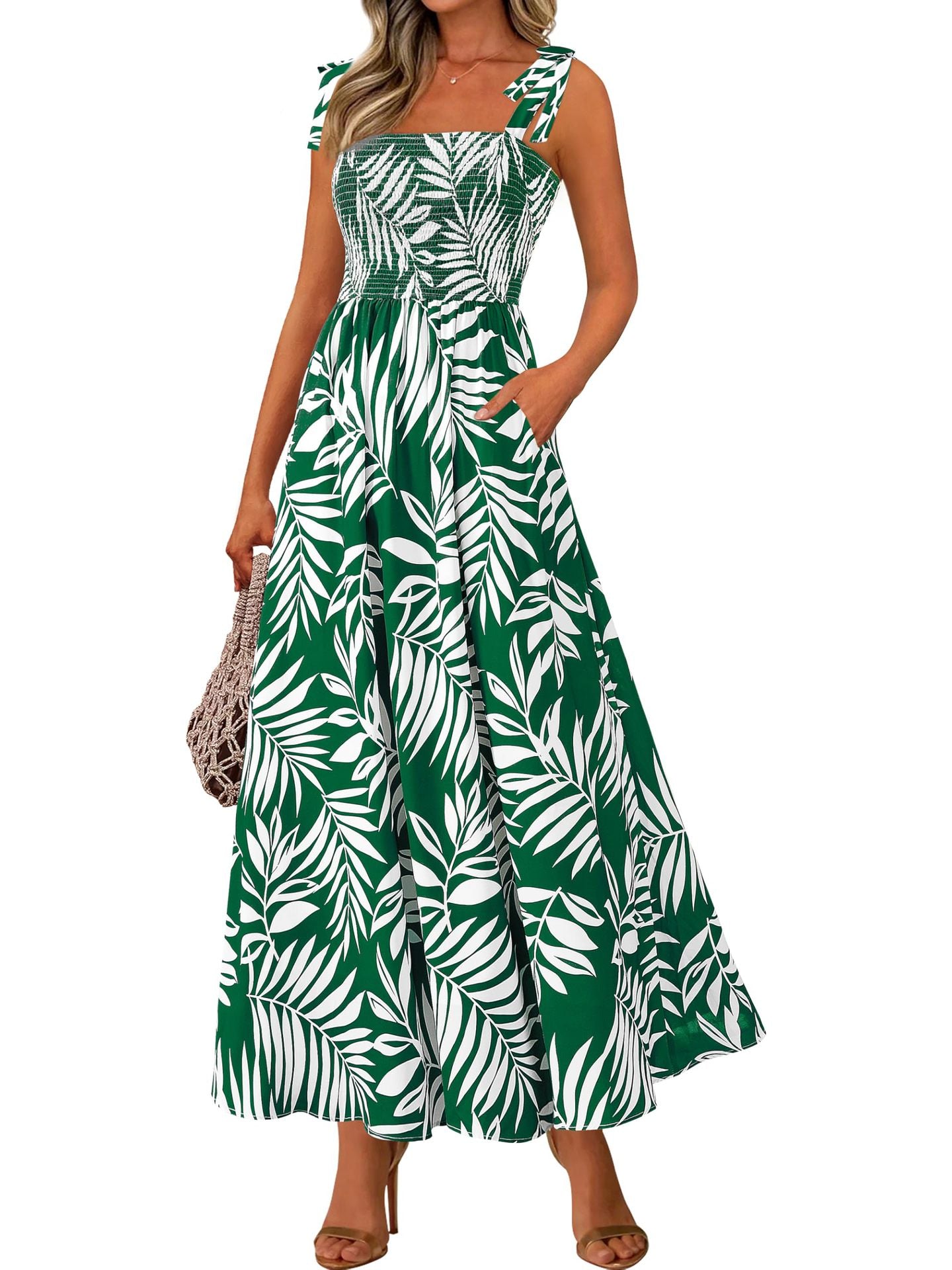 Multi-Color Boho Print Tie-Strap Cami Maxi Dress
