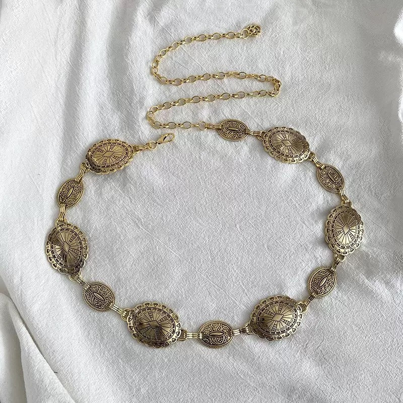 Boho Vintage Gold Coin Chain Belt | Ethnic Style Adjustable Waist Chain
