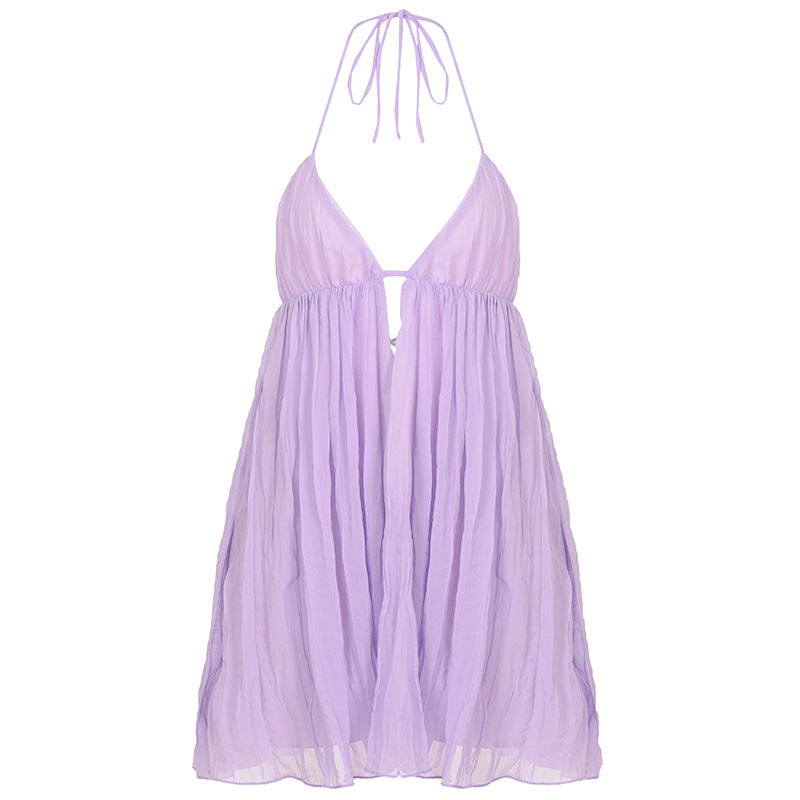 Bohemian Halter Deep V Chiffon Babydoll Dress