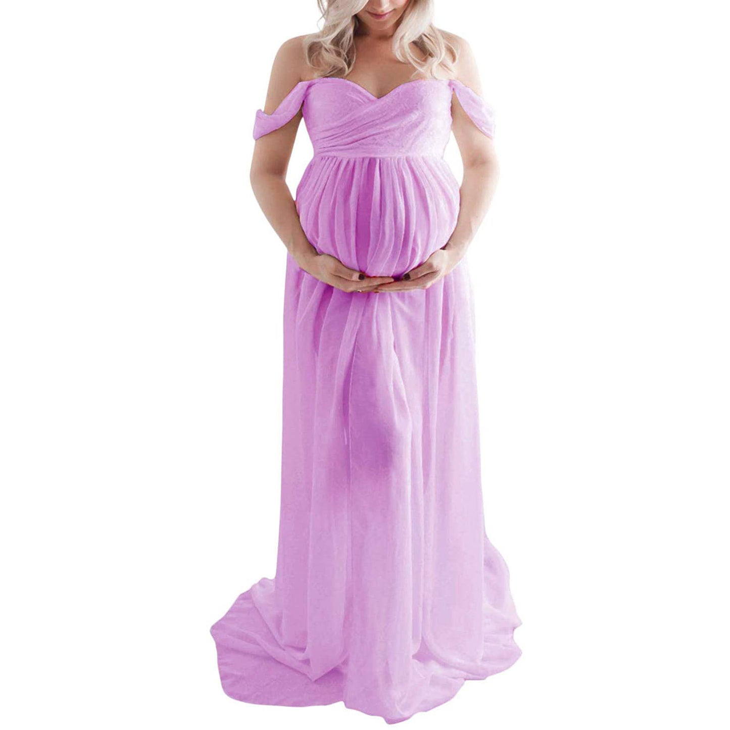 Maternity Photo Shoot Off Shoulder Chiffon Trailing Maxi Dress