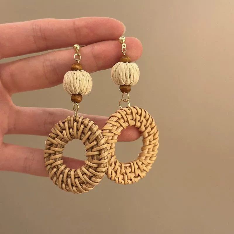 Boho Natural Material Woven Earrings Collection | Ethnic Style Niche Design Vacation Jewelry