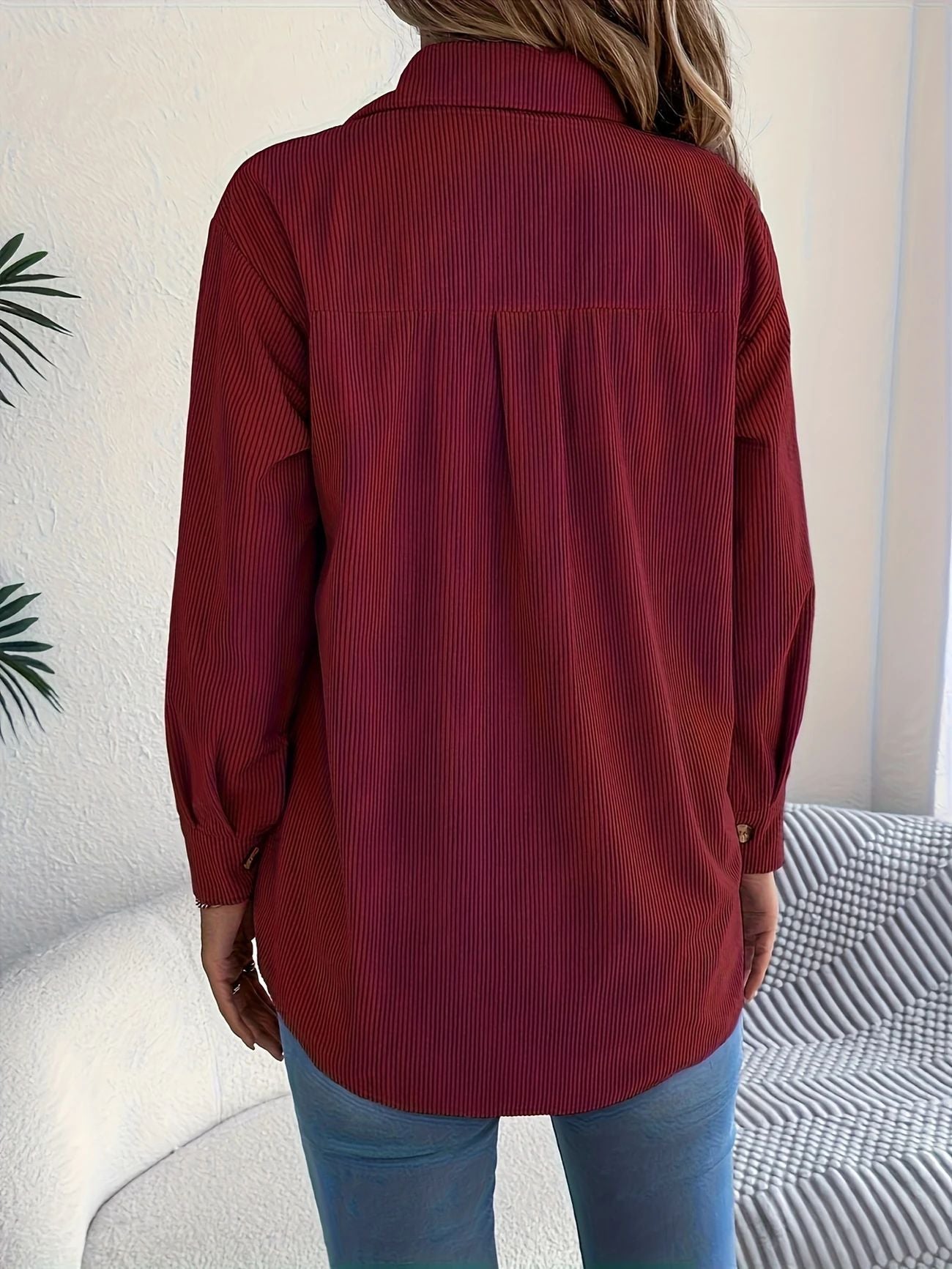 Bohemian Corduroy Lapel Single-Breasted Loose Long Sleeve Shirt Jacket