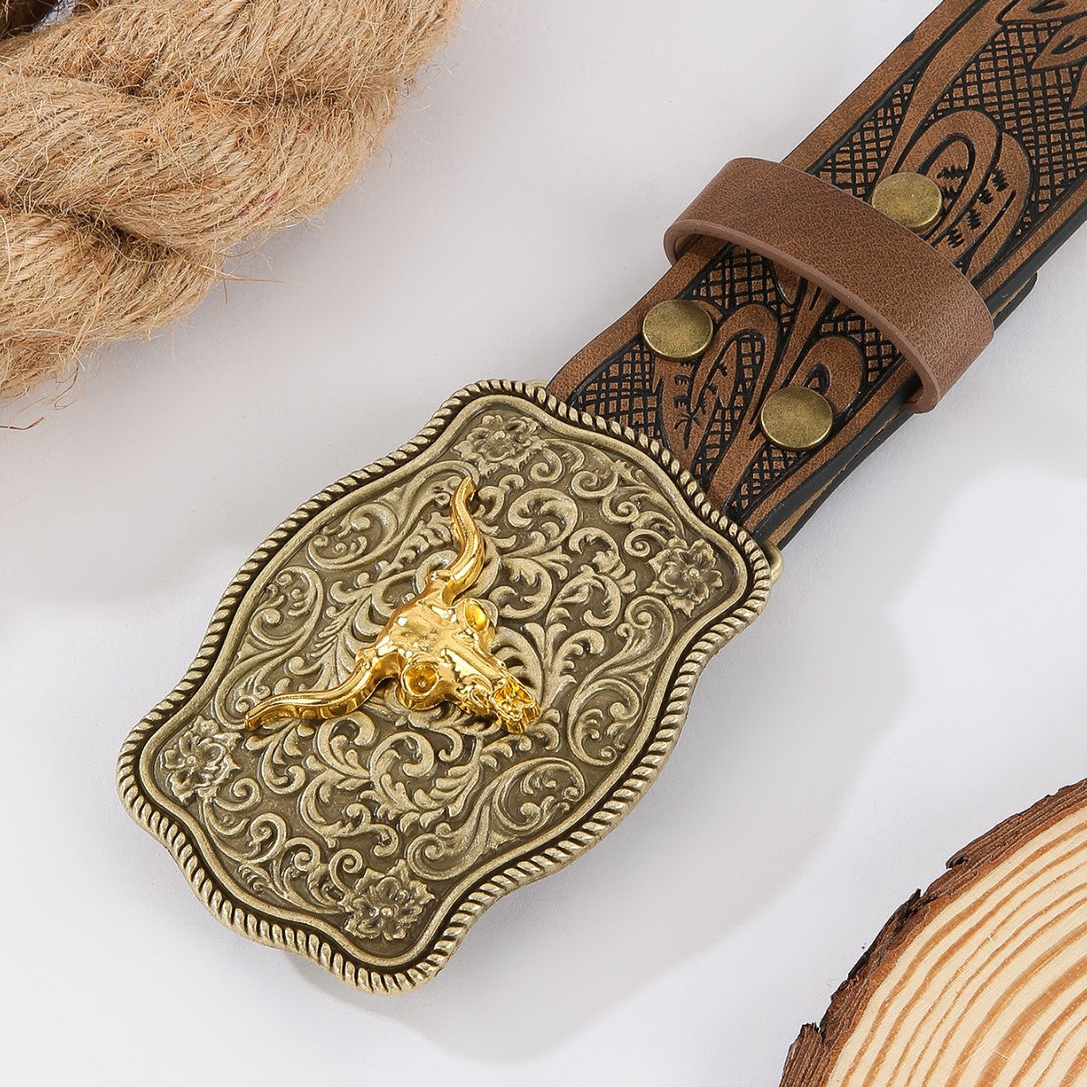 Western Cowboy Style Bull Head Carved Belt | Vintage Embossed Personalized Leather Belt